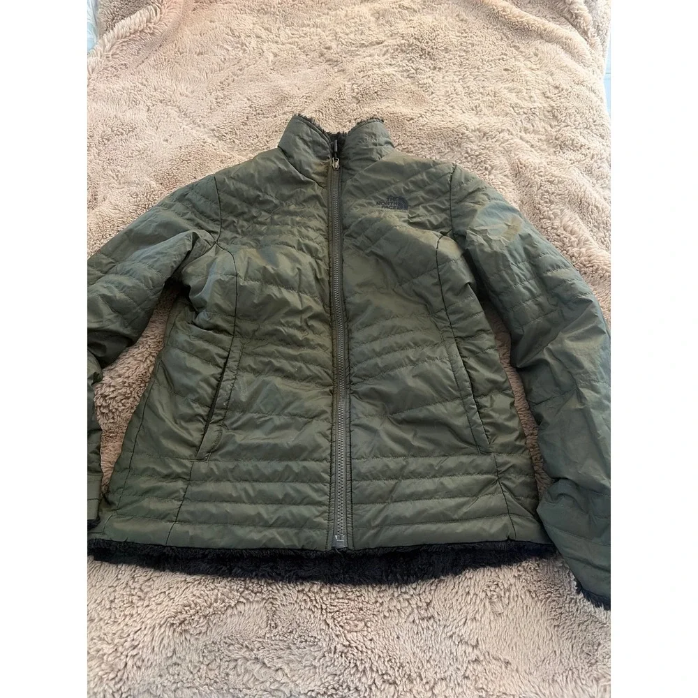 The North Face Mossbud Reversible Jacket Olive Green Fleece Womens Small